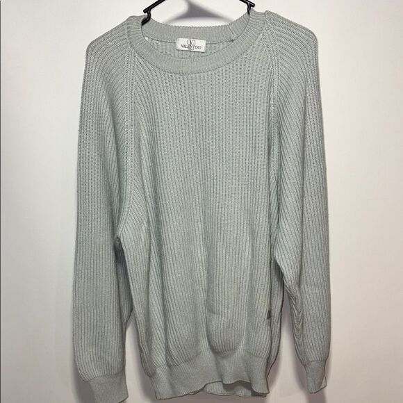 Valentino Gray Crewneck Sweater with Ribbed Knit - Picture 1 of 11